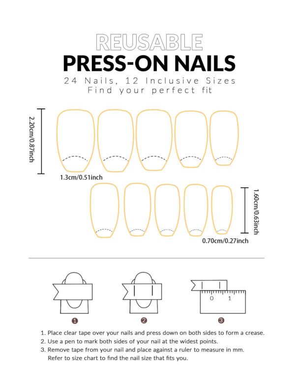 24 pièces de faux ongles carrés courts à pression 3D avec nœud pour rehausser votre apparence, ongles artificiels avec 1 colle à ongles et 1 lime à ongles – Image 11