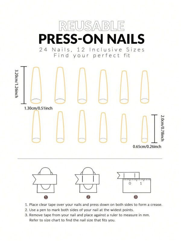 ROMWE 24 pièces Faux ongles long cercueil à strass & 1 feuille Ruban – Image 8