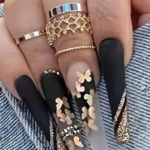 Nail Art de danseuse avec papillons et étoiles dégradée rose et bleu de style français 24 pièces + 1 pièce de colle en gelée + 1 pièce de lime à ongles, Ongles press-on, Fournitures d'ongles