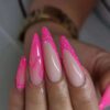 24 pièces Faux ongles roses brillants pour femmes avec forme longue pointue, avec adhésif et lime à ongles, ongles pressés, fournitures pour ongles