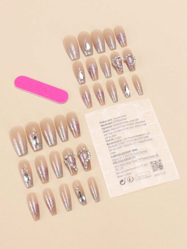 30 pièces de faux ongles courts en forme de cercueil de vampire avec poudre nacrée métallique. Set complet comprenant 1 pièce de gel de gelée et 1 pièce de bloc tampon. Convient pour les fêtes, la danse et le port quotidien – Image 4