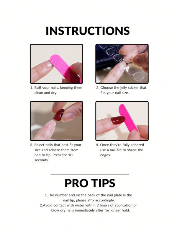 30 pièces de faux ongles courts en forme de cercueil de vampire avec poudre nacrée métallique. Set complet comprenant 1 pièce de gel de gelée et 1 pièce de bloc tampon. Convient pour les fêtes, la danse et le port quotidien – Image 6