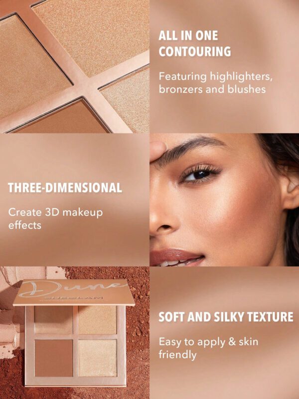 SHEGLAM Palette De Visage Professionnelle 3D - Dune 4 Couleurs Palette De Contour De Contour De Fard À Joues Longue Tenue, Haute Pigmentation RéSistant À La Transpiration, Brillance DoréE Contouring Naturel Et Mat     NoëL Cadeau De NoëL Hiver Thanksgiving DéCoration De NoëL Maquillage FÊTe Plage Voyage Vacances Rose Y261K Saint-Valentin DéCor Amour Cadeau Hiver Maquillage FÊTe Plage Voyage Vacances Rose Y2K Promos Offres Camping ExtéRieur PréSent Rose Mode Fille Nouvelle AnnéE CosméTique Cosplayer Meilleur Voyage FêTes Couleur Fantaisie Campus éCole Charme Ambiance Cny Nouvel An Chinois – Image 3