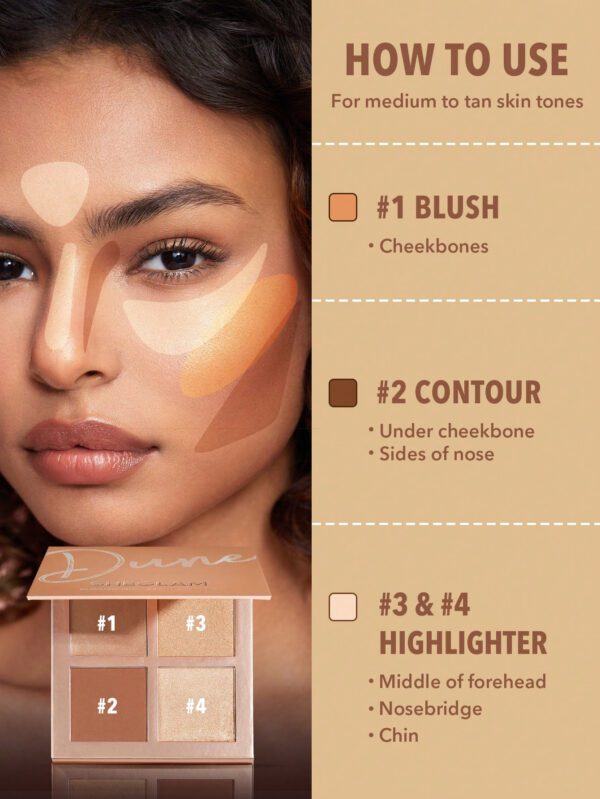 SHEGLAM Palette De Visage Professionnelle 3D - Dune 4 Couleurs Palette De Contour De Contour De Fard À Joues Longue Tenue, Haute Pigmentation RéSistant À La Transpiration, Brillance DoréE Contouring Naturel Et Mat     NoëL Cadeau De NoëL Hiver Thanksgiving DéCoration De NoëL Maquillage FÊTe Plage Voyage Vacances Rose Y261K Saint-Valentin DéCor Amour Cadeau Hiver Maquillage FÊTe Plage Voyage Vacances Rose Y2K Promos Offres Camping ExtéRieur PréSent Rose Mode Fille Nouvelle AnnéE CosméTique Cosplayer Meilleur Voyage FêTes Couleur Fantaisie Campus éCole Charme Ambiance Cny Nouvel An Chinois – Image 4