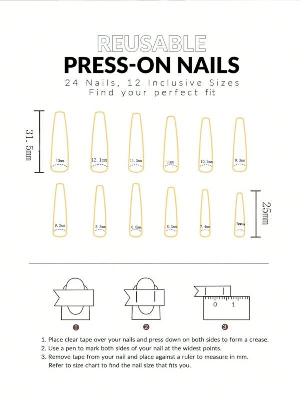 24 pièces Dégradé de couleur blanche simple Tie Dye Ballet Wear Autocollants d'art d'ongle + Gelée gel + Lime à ongles Fournitures de pression sur les ongles – Image 5