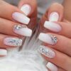 24 pièces Faux ongles avec décor en strass en forme de cercueil long & 1 pièce feuille de ruban adhésif & 1 pièce lime à ongles Kit de manucure press-on avec gel à paillettes, fournitures pour ongles