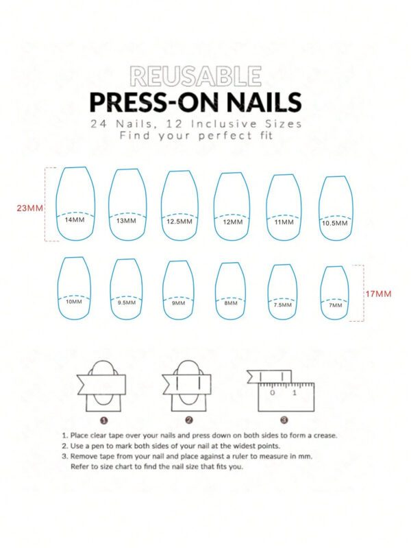 24 pièces Faux ongles avec décor en strass en forme de cercueil long & 1 pièce feuille de ruban adhésif & 1 pièce lime à ongles Kit de manucure press-on avec gel à paillettes, fournitures pour ongles – Image 6