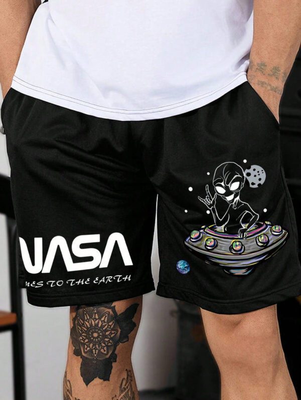 Manfinity EMRG Shorts Pour Hommes À Cordon Et Graphisme Alien Et Lettres Coupe Ample – Image 2