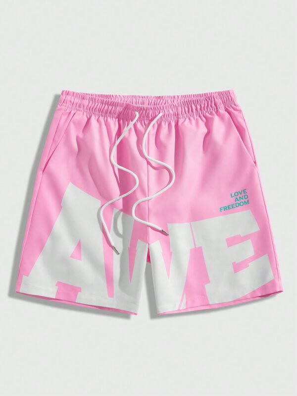ROMWE Street Life Shorts avec slogan imprimé pour hommes, parfait pour le port quotidien au printemps et en été, école