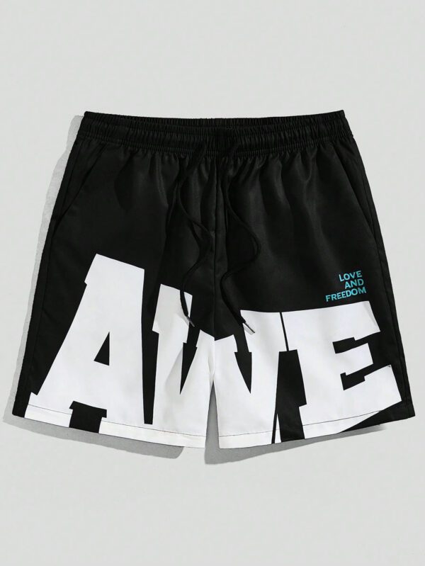ROMWE Street Life Shorts avec slogan imprimé pour hommes, parfait pour le port quotidien au printemps et en été, école – Image 2