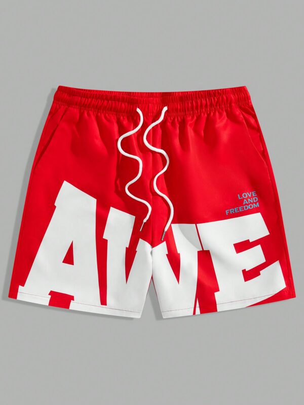 ROMWE Street Life Shorts avec slogan imprimé pour hommes, parfait pour le port quotidien au printemps et en été, école – Image 3