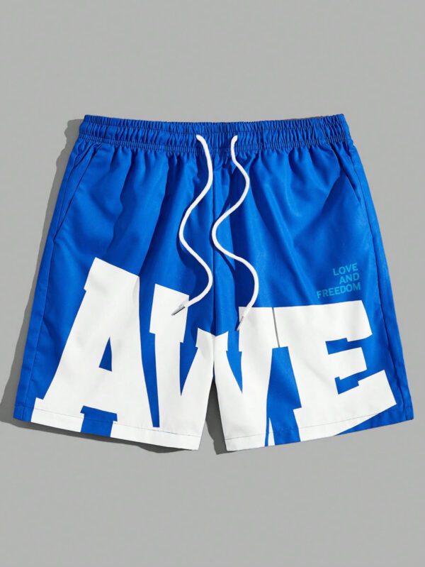 ROMWE Street Life Shorts avec slogan imprimé pour hommes, parfait pour le port quotidien au printemps et en été, école – Image 5