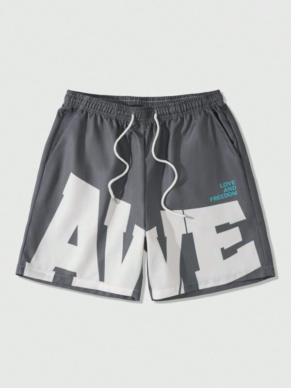 ROMWE Street Life Shorts avec slogan imprimé pour hommes, parfait pour le port quotidien au printemps et en été, école – Image 7