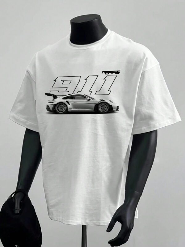 T-shirt à manches courtes imprimé de lettres de personnalité casual de course pour hommes, à associer à un pantalon casual. Convient pour les voyages, les vacances, le camping en plein air, les sports, la course internationale. – Image 2