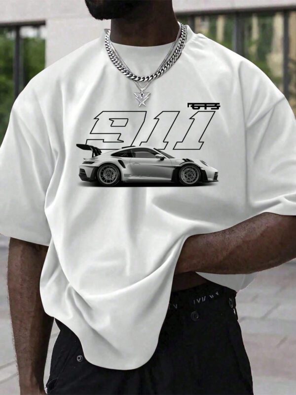 T-shirt à manches courtes imprimé de lettres de personnalité casual de course pour hommes, à associer à un pantalon casual. Convient pour les voyages, les vacances, le camping en plein air, les sports, la course internationale. – Image 7