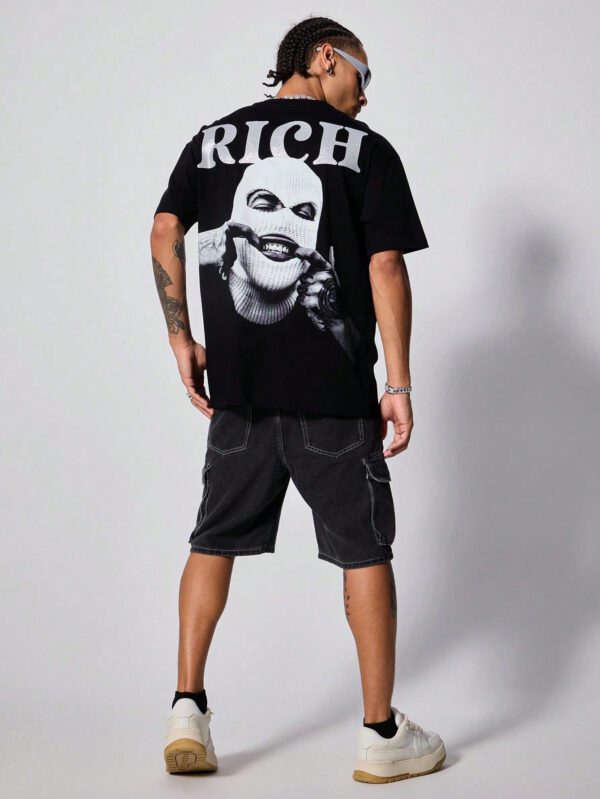 Manfinity Streetrush T-shirt casual d'été pour homme à manches courtes avec impression graphique de lettres et de personnages. Chemises amusantes, streetwear, cadeau pour le petit ami – Image 3