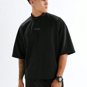 Manfinity Techy T-shirt à manches courtes casual d'homme en tricot, style jeune, coupe ample, couleur unie