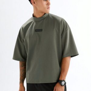 Manfinity Techy T-shirt à manches courtes casual d'homme en tricot, style jeune, coupe ample, couleur unie
