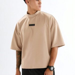 Manfinity Techy T-shirt à manches courtes casual d'homme en tricot, style jeune, coupe ample, couleur unie