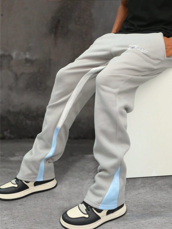 Manfinity Homme Pantalon de survêtement simple à imprimé pour hommes avec couleur contrastée, pantalon de survêtement décontracté ample pour sortir, cadeau pour mari ou petit ami – Image 3