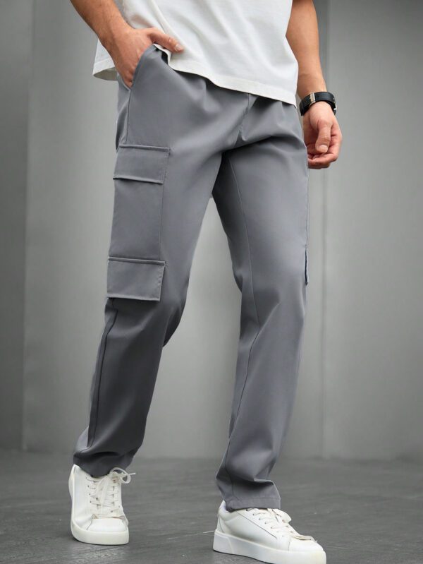 Manfinity Homme Pantalon cargo droit pour homme, pantalon de sortie mode à cordon de serrage fuselé long, idéal pour le mari, le petit ami – Image 2
