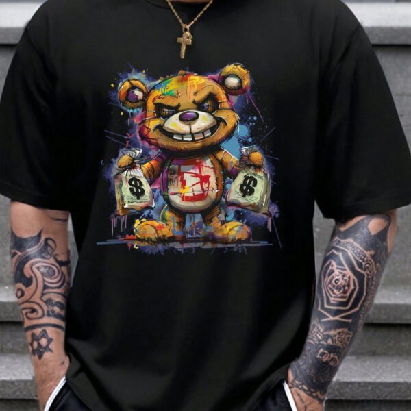Manfinity Dauomo T-shirt décontracté pour hommes à manches courtes avec impression d'ours, adapté pour une usure quotidienne au printemps et en été