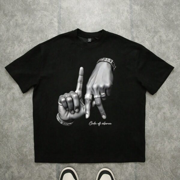 Manfinity EMRG T-shirt noir à col large style rue avec logo imprimé de geste de la main de Los Angeles LA pour hommes