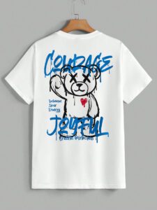 Manfinity EMRG T-shirt à manches courtes col rond avec lettres et impression d'ours, amusant, pour rappeur