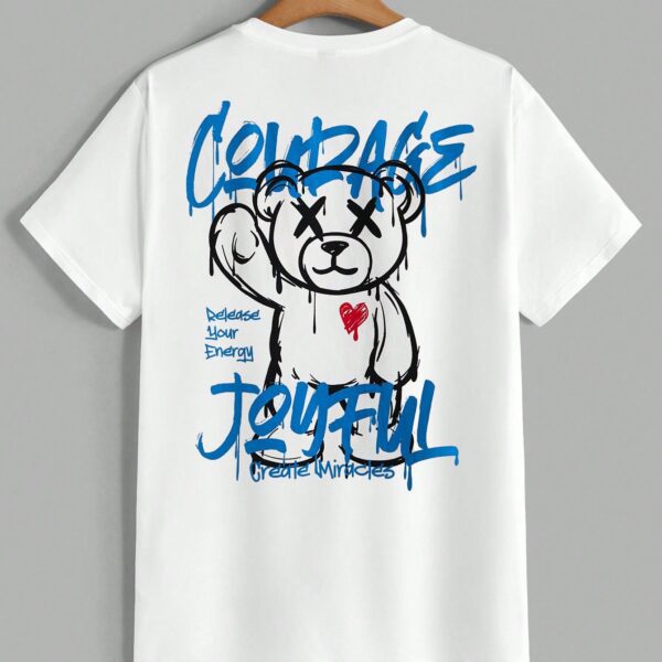 Manfinity EMRG T-shirt à manches courtes col rond avec lettres et impression d'ours, amusant, pour rappeur