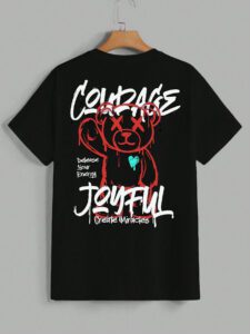 Manfinity EMRG T-shirt à manches courtes col rond avec lettres et impression d'ours, amusant, pour rappeur – Image 2