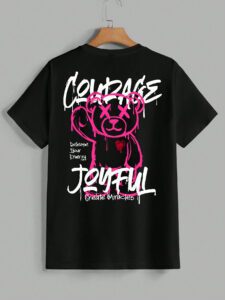 Manfinity EMRG T-shirt à manches courtes col rond avec lettres et impression d'ours, amusant, pour rappeur – Image 6