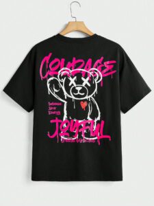 Manfinity EMRG T-shirt à manches courtes col rond avec lettres et impression d'ours, amusant, pour rappeur – Image 7