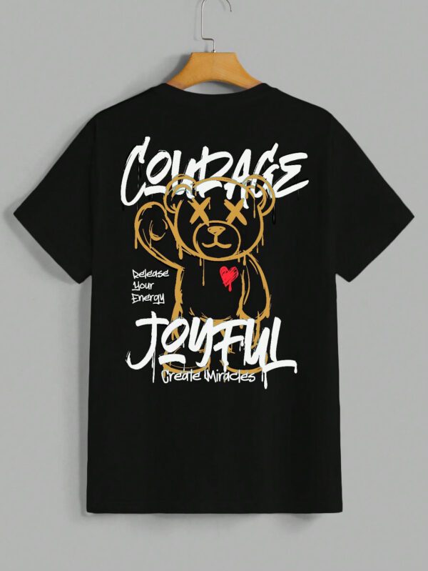 Manfinity EMRG T-shirt à manches courtes col rond avec lettres et impression d'ours, amusant, pour rappeur – Image 8