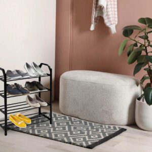 Étagère à chaussures en métal, étagère à chaussures à 4 niveaux, organisateur de étagère à chaussures empilable à quatre niveaux, style décontracté, rangement de sac à main en plastique léger, avec cadre en acier inoxydable, étagère de rangement réglable pour organisateur de chaussures