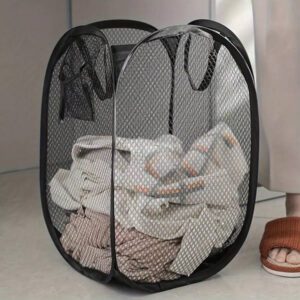 Grand panier à linge pliable et portable en maille. Panier à linge multifonctionnel pour la salle de bain, le balcon. Panier de rangement solide et facile à nettoyer, adapté à la maison et aux voyages.