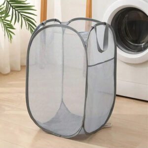 Grand panier à linge pliable et portable en maille. Panier à linge multifonctionnel pour la salle de bain, le balcon. Panier de rangement solide et facile à nettoyer, adapté à la maison et aux voyages.