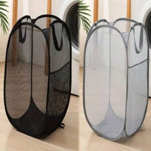 Grand panier à linge pliable et portable en maille. Panier à linge multifonctionnel pour la salle de bain, le balcon. Panier de rangement solide et facile à nettoyer, adapté à la maison et aux voyages.