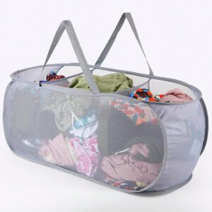 1 pièce / 2 pièces Panier à linge à 3 compartiments, respirant, robuste, pliable, gain de place, avec hamac de linge en maille, poignées, ouverture large et poches latérales, conception respirante, robuste, pliable et gain de place, cadeau