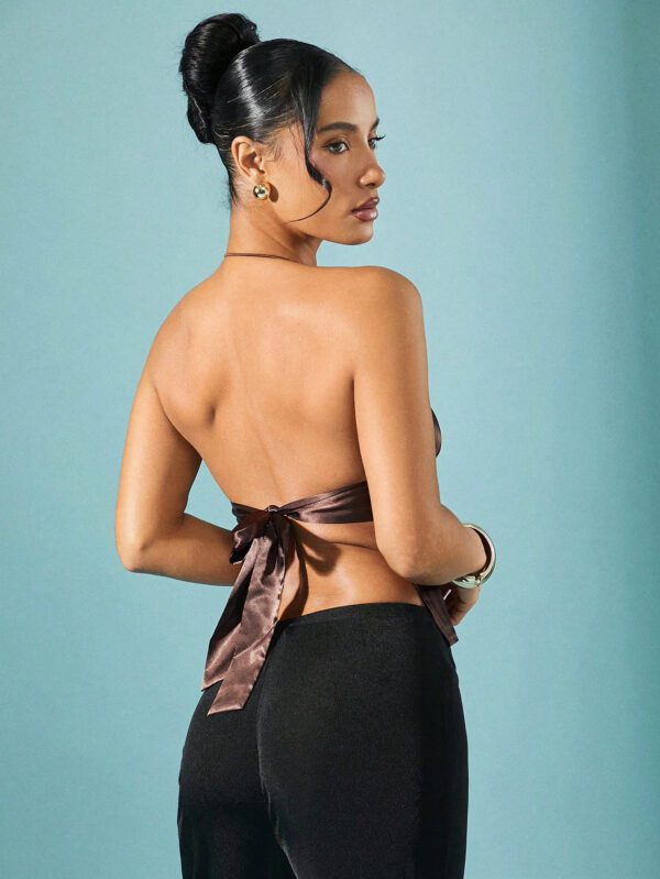 SHEIN Haute Satin Low Neck Backless Holiday New Year Party Top – Image 4
