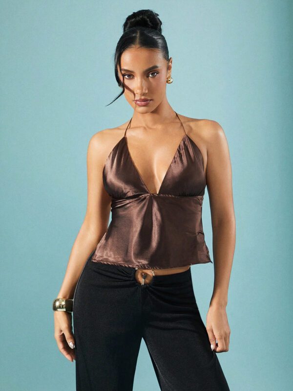 SHEIN Haute Satin Low Neck Backless Holiday New Year Party Top – Image 5