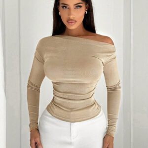 SHEIN SXY Sexy Minimalist Hollow Asymmetrical Long Sleeve T-Shirt For Office Commute