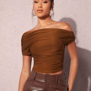 SHEIN BAE Top Court Col Bardot À Ruché