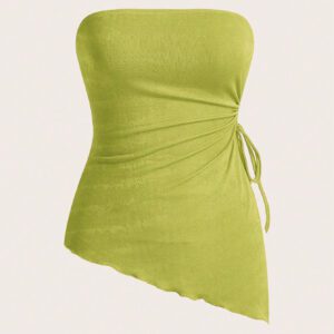 SHEIN EZwear Top tricoté à ourlet asymétrique avec cordon de serrage sans bretelles