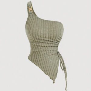 SHEIN MOD Débardeur décontracté plissé asymétrique sans manches pour femmes, style occidental, adaptation pour sortie, décontracté, soirée, festival, sexy