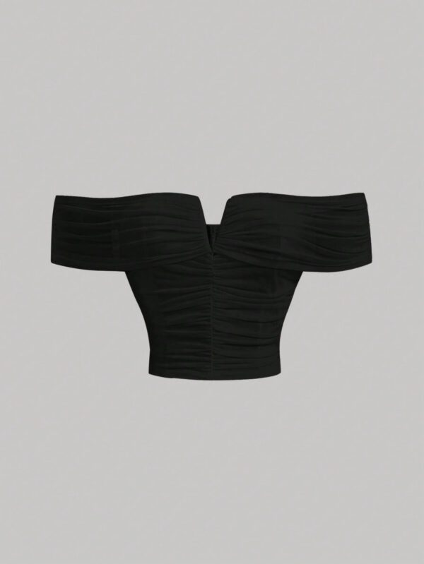 SHEIN MOD Top Court Col Bardot À Ruché – Image 2