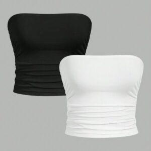 SHEIN EZwear 2 pièces Brassière tube plissée simple et confortable pour femmes