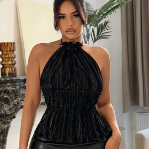 SHEIN SXY Camisole dos nu élégante d'une seule couleur avec col haut ras-du-cou, parfait pour les vacances d'été, les fêtes et les rendez-vous