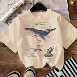 T-shirt décontracté à col rond avec manches courtes et graphique de requin & vie océanique pour femmes