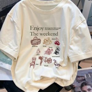 INAWLY T-shirt décontracté à col rond et manches courtes avec slogan et motif de chaise pour femmes