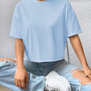 SHEIN EZwear T-shirt oversize blanc décontracté d'été avec épaules tombantes pour femmes
